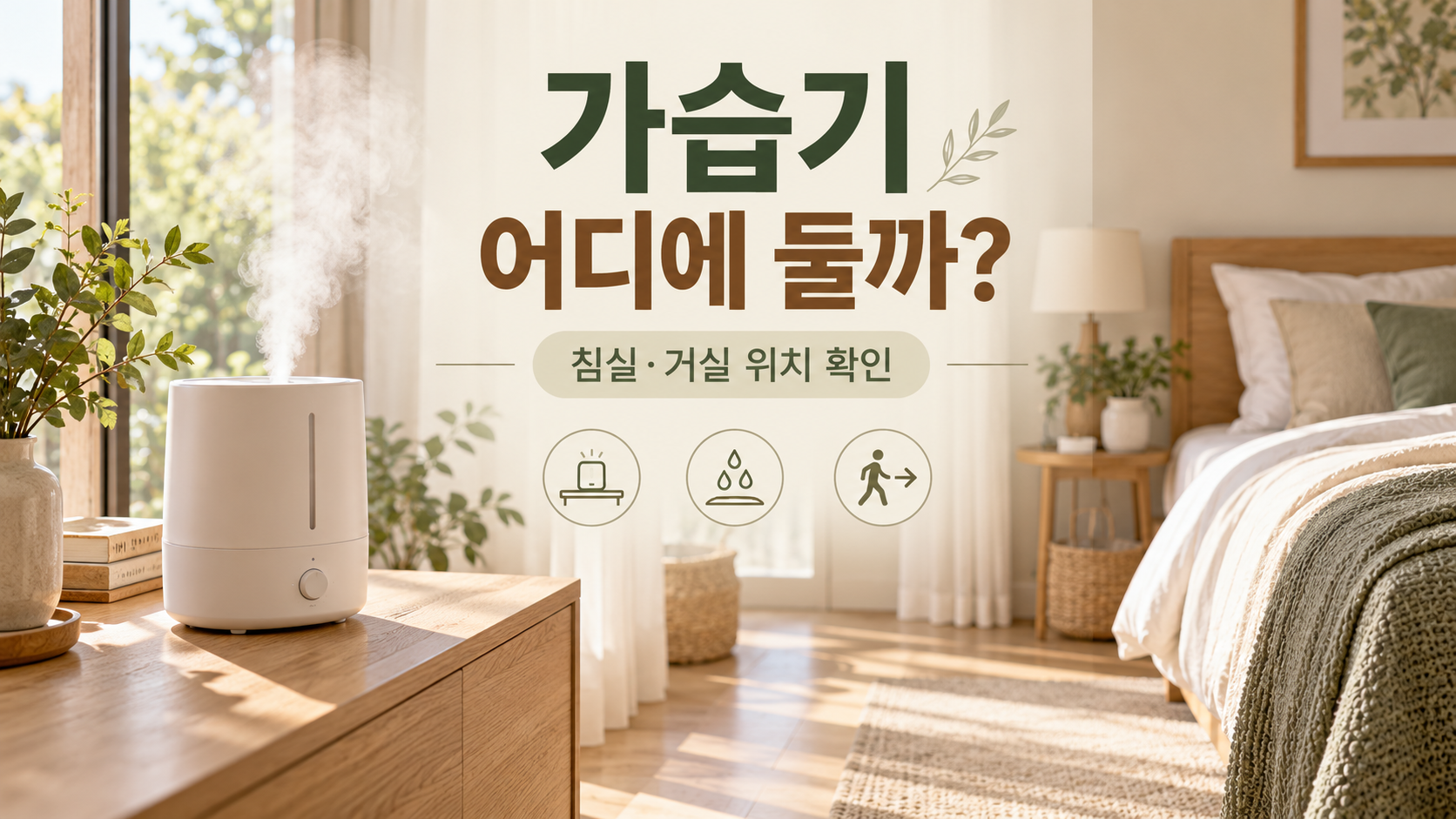 가습기 위치 안내: 침실과 거실의 설치 조건을 보여주는 AI 생성 대표이미지