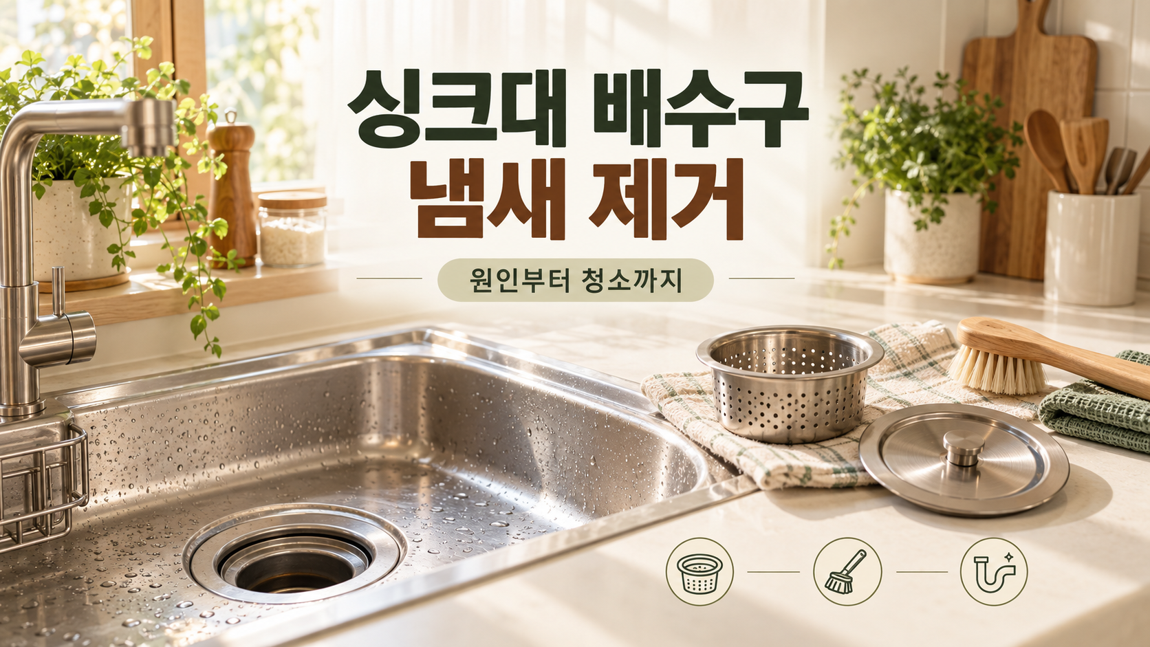 싱크대 배수구 냄새 원인과 청소 순서 (AI 생성 이미지)